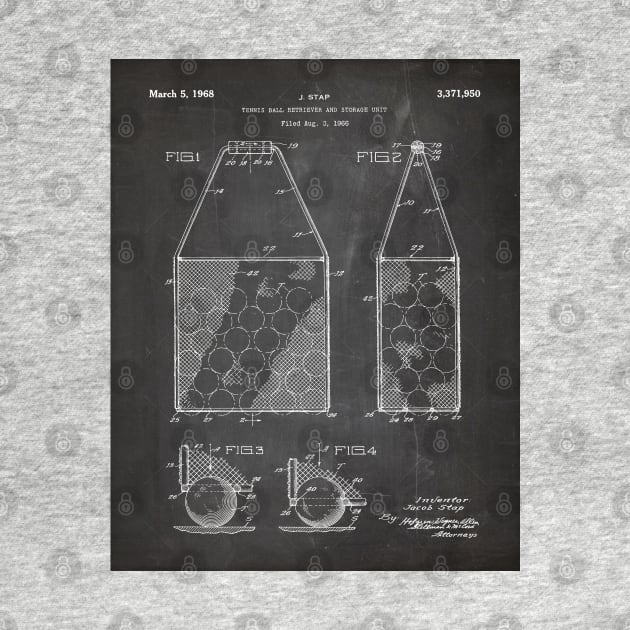 Tennis Hopper Patent - Tennis Player Coach Instructor Art - Black Chalkboard by patentpress